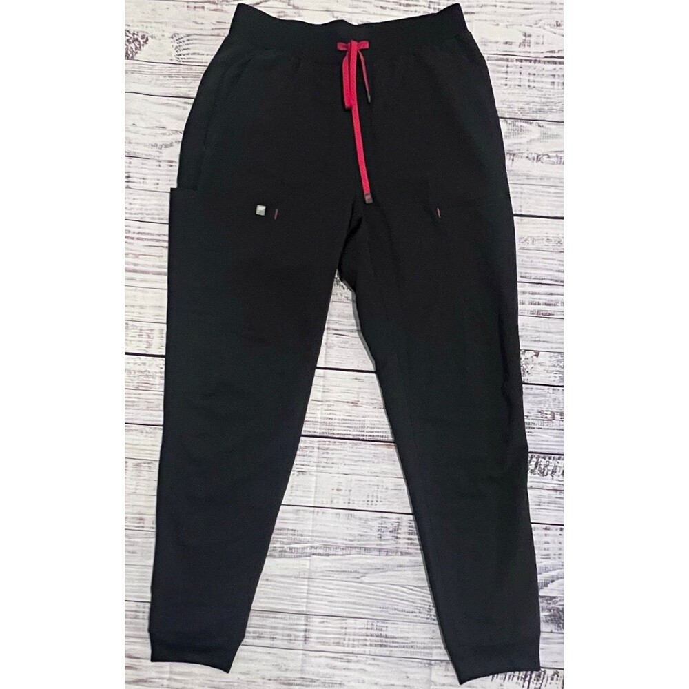 Fabletics High-Rise On-Call Scrub Joggers Black Coral Red Drawstring Women's M